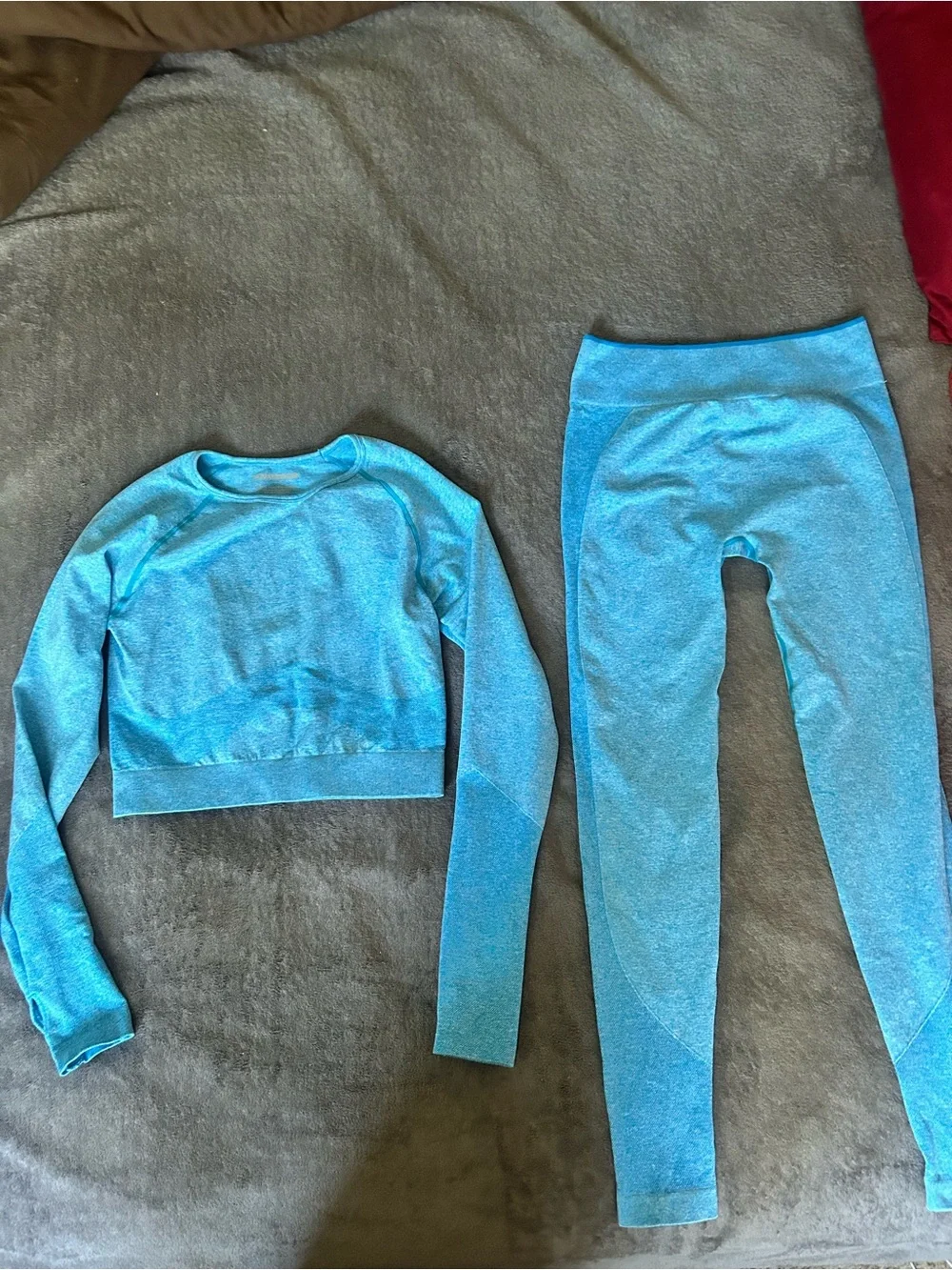 Women Light Blue Seamless Leggings & Crop Long Sleeve Set M/L
